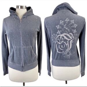JUICY COUTURE Gray Velour Track Jacket Size L